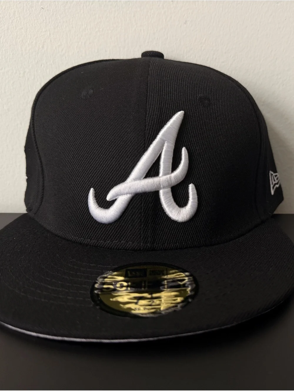 New Era Black Cap with White Script and Green Street Sign Patch